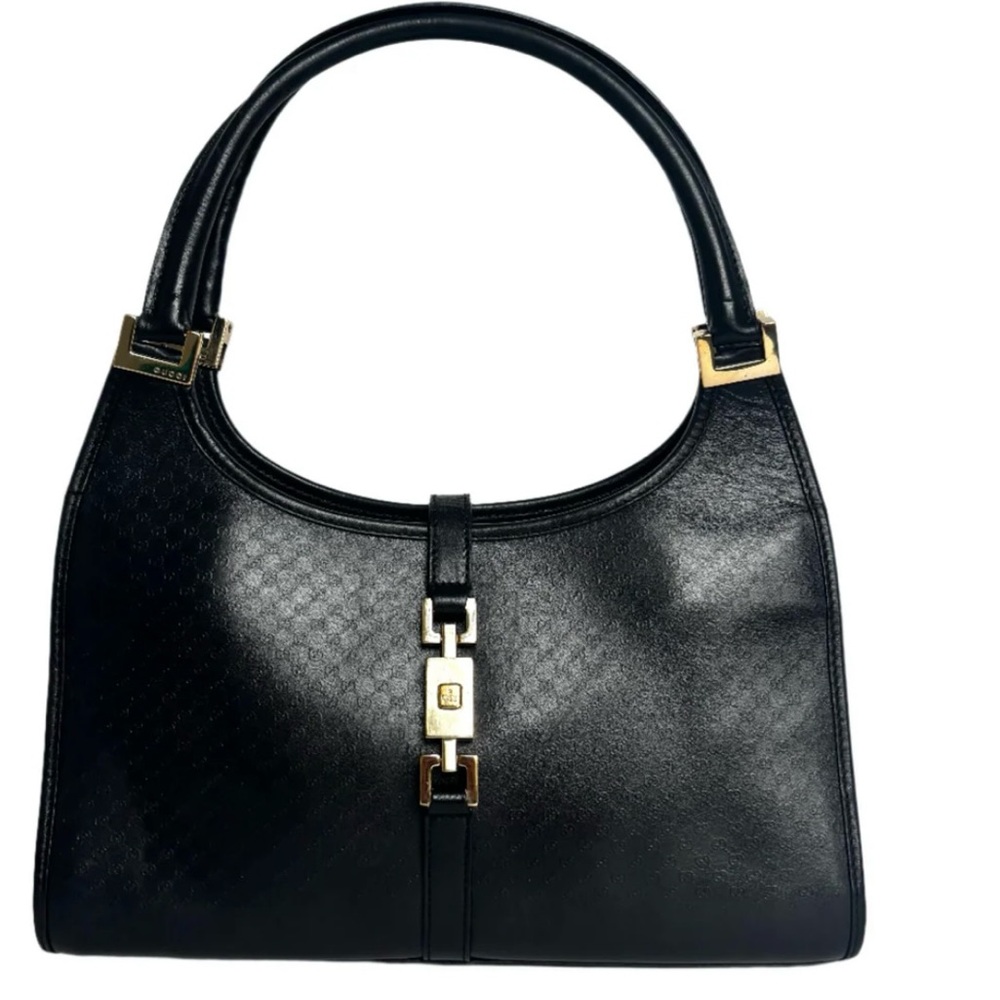Gucci- AUTHENTIC- Black Leather Monogram Bag w/ Gold, Very Rare - Picture 4 of 11